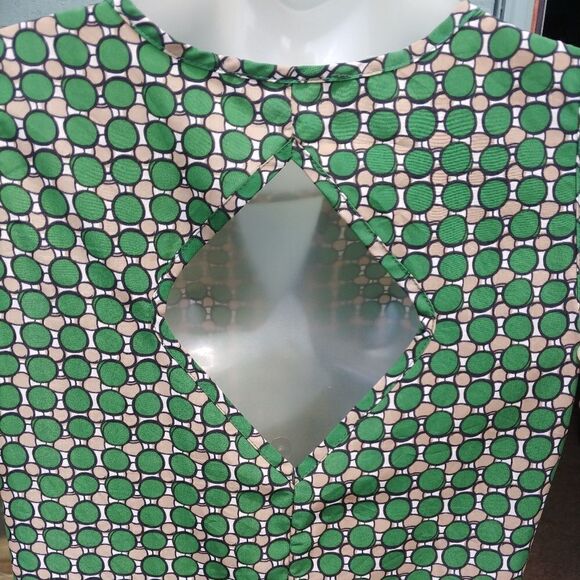 Paisley & Ivy Mod Green Tan Geometric Shift Dress - Picture 5 of 8